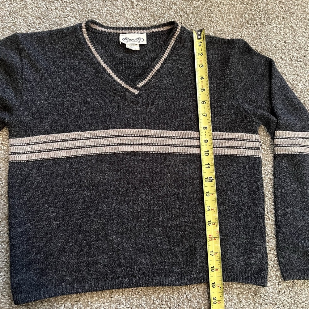 VTG Glory US Women's M Cropped Sweater Gray Rugby Stripe Retro 80's Preppy USA - Picture 5 of 8